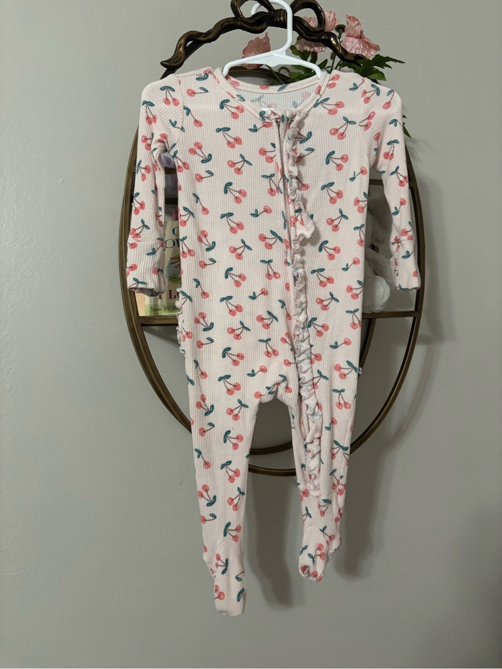 Caden Lane Pink Cherry-Print Footed One-Piece